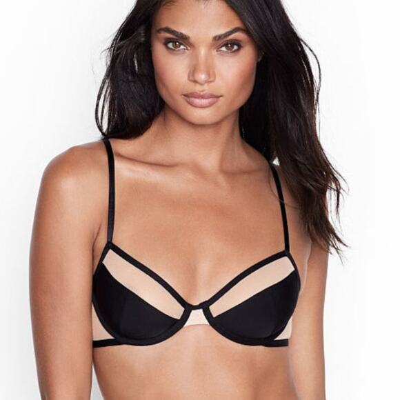 VS Luxe Lingerie Unlined Mesh Demi Bra 32DDD Black NWT - Picture 3 of 6